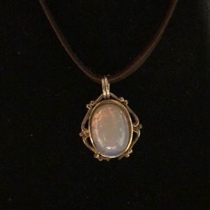 opal avon pendant w/suede cord